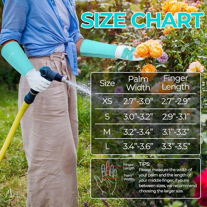 HANDLANDY Rose Pruning Gloves for Men Women, Thorn Proof Gardening Gloves | Long Leather Gardening Gloves, Breathable Leather Gauntlet, Best Garden Gifts & Tools for Gardener (Teal Green, M)