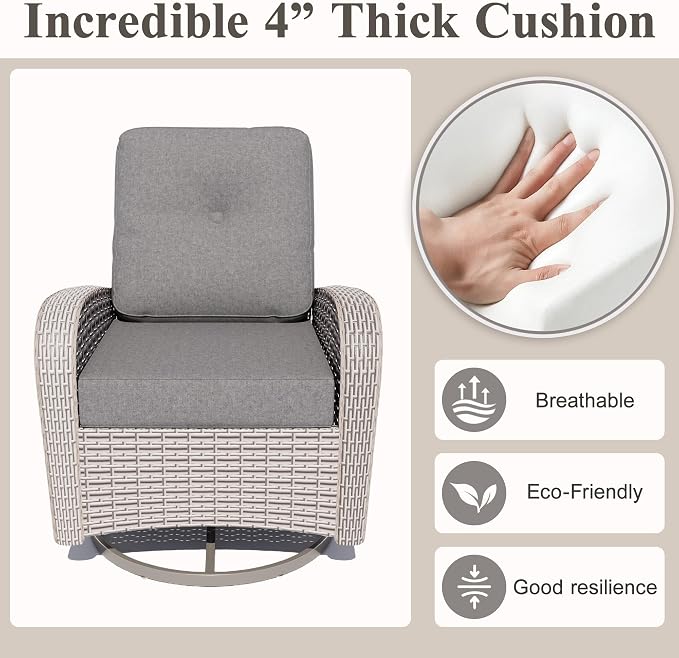 Patio Wicker Chairs Swivel Rocker, Outdoor Swivel Glider Rocker Chairs with Rattan Side Table, All Weather Conversation Set for Porch Poolside Balcony,Gray