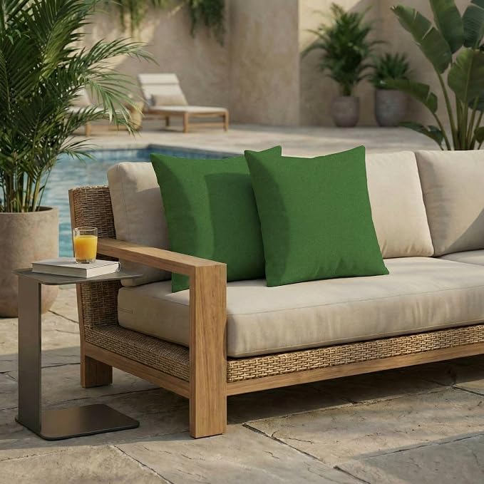 RSH DECOR: Outdura Square Throw Pillows Set of 2 | 20" x 20" | Water and Fade-Resistant Performance Fabric | Outdoor Pillow Covers with Down-Alternative Inserts | Made in USA (Clover Green)