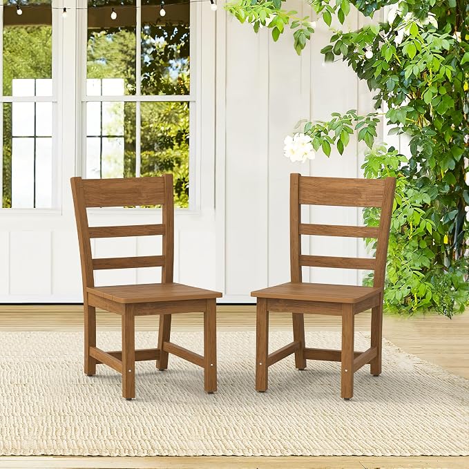 Cozyman Armless Outdoor Dining Chairs Set of 2, All Weather Resistant HDPS Patio Dining Chairs, Classic Dining Chair Support 350 LBS, for Outdoor Indoor, Garden, Backyard, Teak Color-Oil Printed