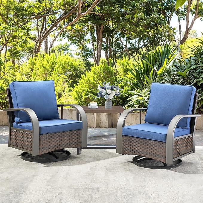 HUMMUH 3PCS Patio Table and Chairs Set -All Weather Outdoor Swivel Rocker Patio Chairs for Deck Porch Lawn Garden Backyard