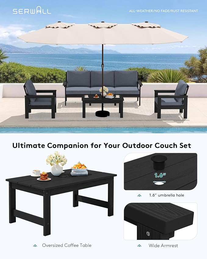 SERWALL HDPE Outdoor Patio Furniture Set with Coffee Table