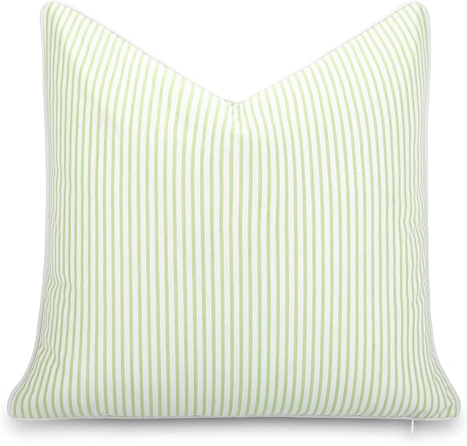 Hofdeco Premium Coastal Hampton Outdoor Performance Throw Pillow Cover Only, 22"x22" Water Repellent, UV and Fade Resistant for Backyard, Couch, Poolside, Grass Green Woven Coastline Stripes
