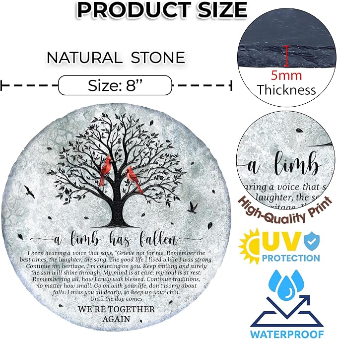 8'' Memorial Garden Stone for Loss of Loved One, Garden Stones in Memory of Loved Ones, Sympathy Gift Fathers Day, Weatherproof Outdoor Memorial Plaques, Remembrance Natural Stone with Stand HS8-8