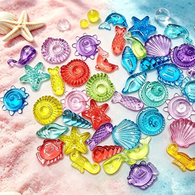 450 PCS Seashells Ocean Sensory Bin Filler, Mini Resin Animal Figures | Mini Resin Seashell Figures Diving Gems Vase Fillers for Fish Aquarium Fairy Garden Table Decorations