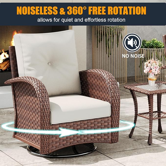 9 Pieces Outdoor Wicker Patio Swivel Rocking Chairs, All Weather Wicker Conversation Set with Side Table