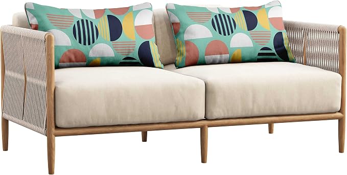 Indoor/Outdoor Polyester Fabric Lumbar Pillow Cover, All-Weather Waterproof Rectangular Cushion Case for Patio Furniture, 16 x 24 Set of 2 - Geometric-72