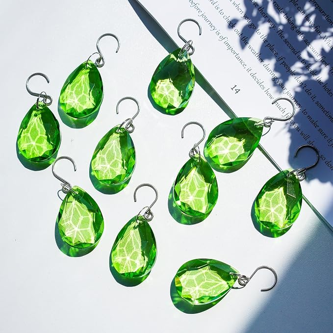 10 Pcs Green Crystal Bauhinia Suncatcher Prisms Chandelier Window Decor | Green Crystal Bauhinia Prisms Suncatcher Pendants 38mm Chandelier Beads Replacement Hanging for Window Wedding Party Decor