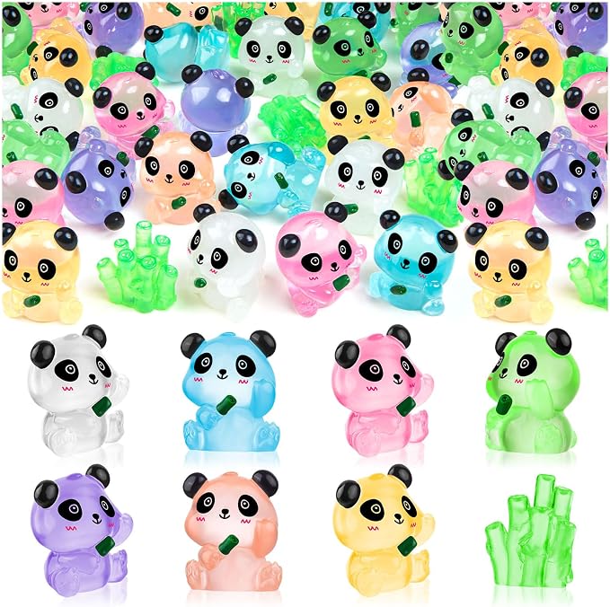 40PCS Luminous Mini Resin Panda Figurines Mini Panda Bamboo Bulk for Micro | Cute Panda Figurines Miniature, Glow in The Dark Panda Bamboo Bulk for Cake Topper, Dollhouse Garden DIY