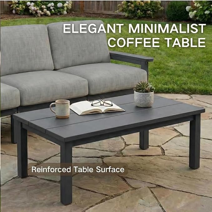 Kingdura HDPE Patio Furniture Set, 7 Piece Outdoor Sectional Sofa with Coffee Table & Side Table, All Weather Outdoor Couch Conversation Set with Washable Cushions for Backyard Poolside Balcony