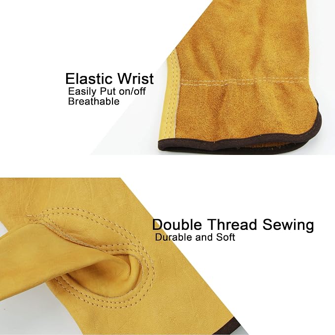 OZERO Leather Work Gloves, Gardening Gloves, Flex Grip, 5 Pairs, Small | Flexible Grip, Keystone Thumb, Elastic Wrist, Breathable Unlined Comfort for Yard Work, Firewood, Landscaping and Farm Tasks