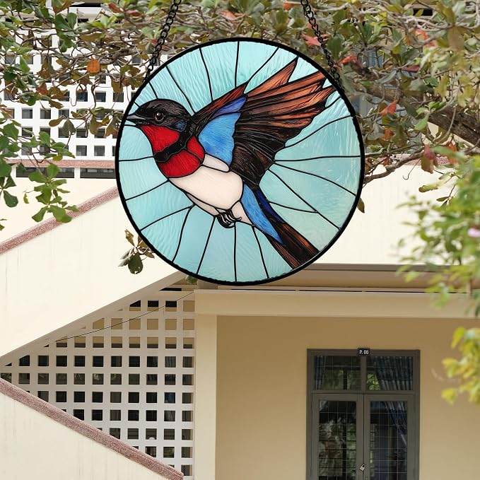 Stained Glass Window Hanging 4 Pcs Set Cardinal Blue Birds 7.8" - Suncatcher Door Garden Sun Catcher Decor Birthday Mother's Day for Bird Lovers Men Woman Nana Friend
