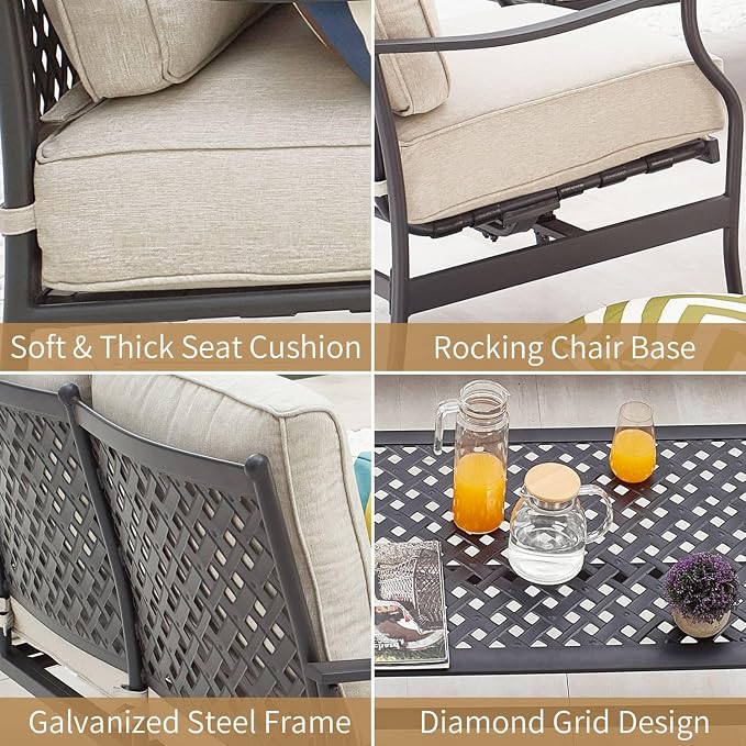 Patio Conversation Set 4Pcs Cushioned Outdoor Furniture Sets with All Weather Galvanized Steel Frame (Beige)