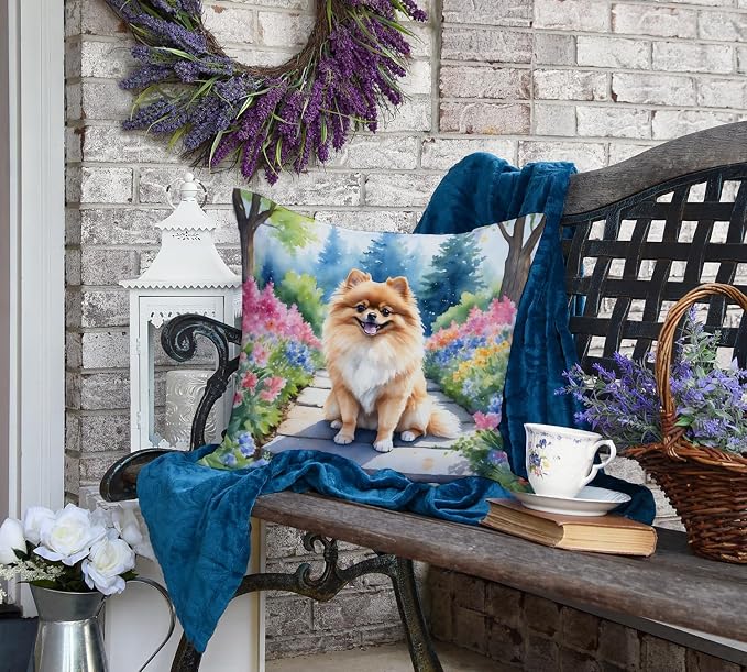 Caroline's Treasures Pomeranian Spring Path Throw Pillow Machine Washable, Indoor Outdoor Decorative Pillow for Couch, Bed or Patio, 18Hx18W