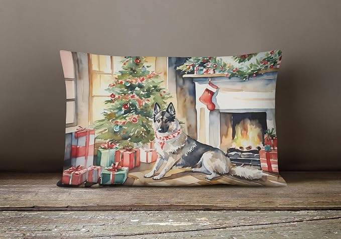 Caroline's Treasures DAC2712PW1216 Norwegian Elkhound Cozy Christmas Throw Pillow Machine Washable, Indoor Outdoor Decorative Pillow for Couch, Bed or Patio, 12HX16W