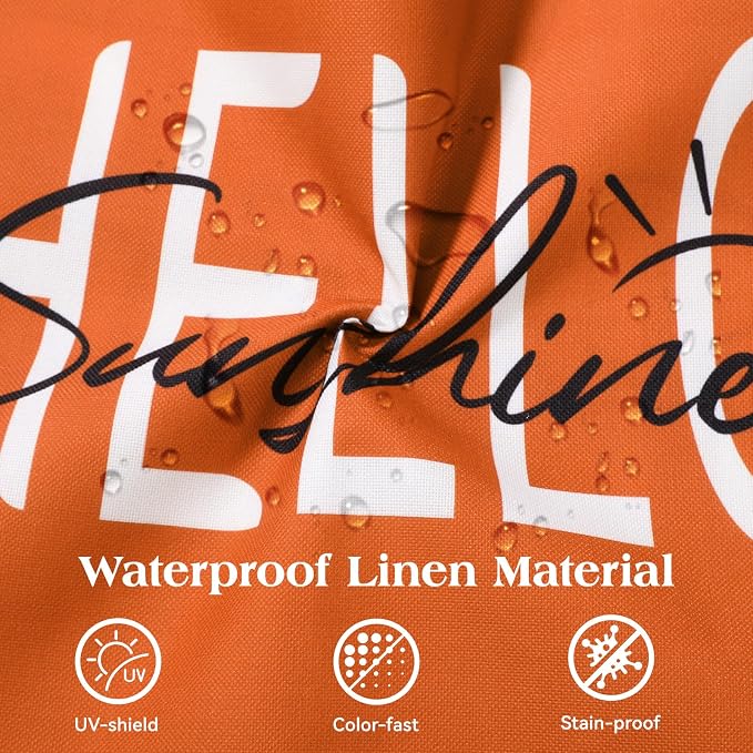 Lewondr Waterproof Outdoor Throw Pillow Cover, 12×20", Orange | 2 Pack, Hello Sunshine Printing, Summer Garden Decor, For Patio Sofa, Balcony Couch, Bench Porch