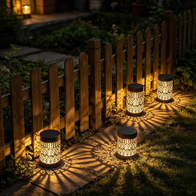 2 Pack Solar Fence Lights Outdoor, Decorative Solar Wall Lights with Peony Pattern, IP65 Waterproof LED Wall Sconce Lantern for Garden Yard Fence Decor, Patio Pathway, Gift for Women Mom