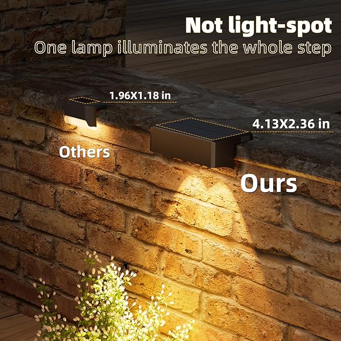 VOLISUN Solar Deck Lights 8 Pack, Warm White, Cool White and RGB Color Glow LED Large Size Lamp, IP65 Waterproof Solar Fence Lights Outdoor for Step, Patio, Fence, Railing, Wall, Stairs