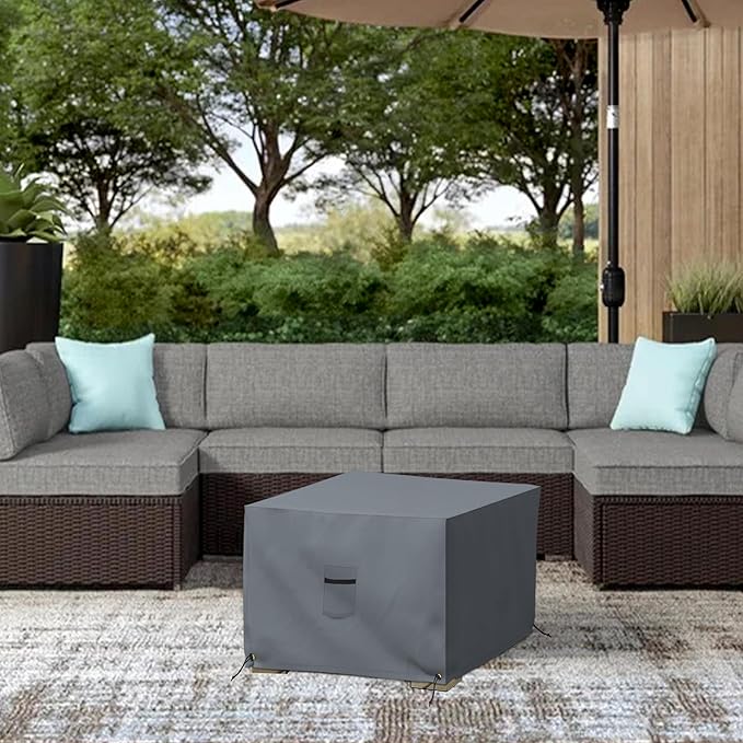 Covers & All Outdoor Ottoman Slipcover, 12 Oz PVC Polyester, Waterproof Ottoman Cover Resists Tear and UV, Square Patio Furniture Covers for Indoor/Outdoor Use (26" L x 26" W x 18" H, Gray)