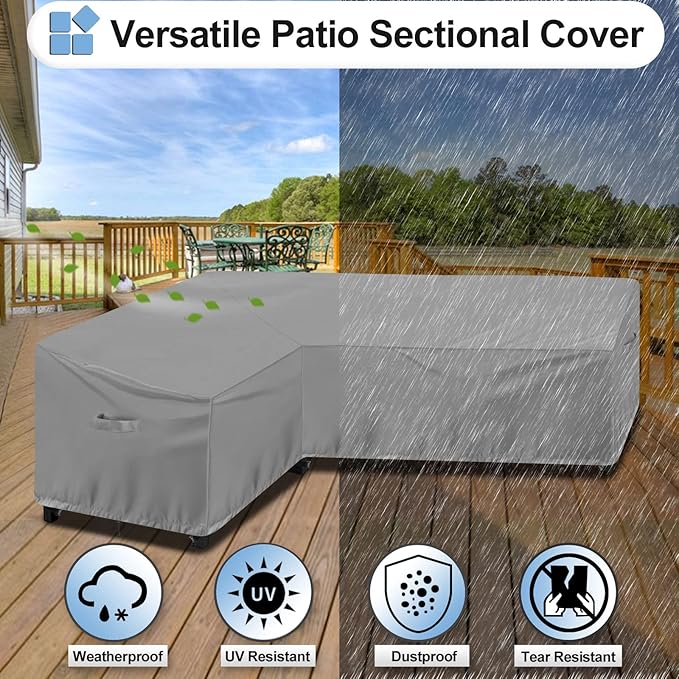 OutdoorLines Waterproof Outdoor Patio Sectional Cover - UV Resistant & Windproof L-Shaped Patio Furniture Covers for Deck, Lawn and Backyard, 420D Heavy Duty Couch Cover, Left Facing, 83"x104", Grey