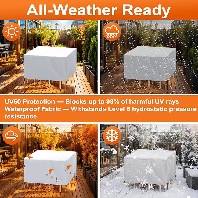 Patio Furniture Cover Rectangle 64"(L) x 28"(W) x 30"(H), Custom Heavy Duty 420D Waterproof Outdoor Cover with Drawstring & Buckles for Table Chair Garden, Silver