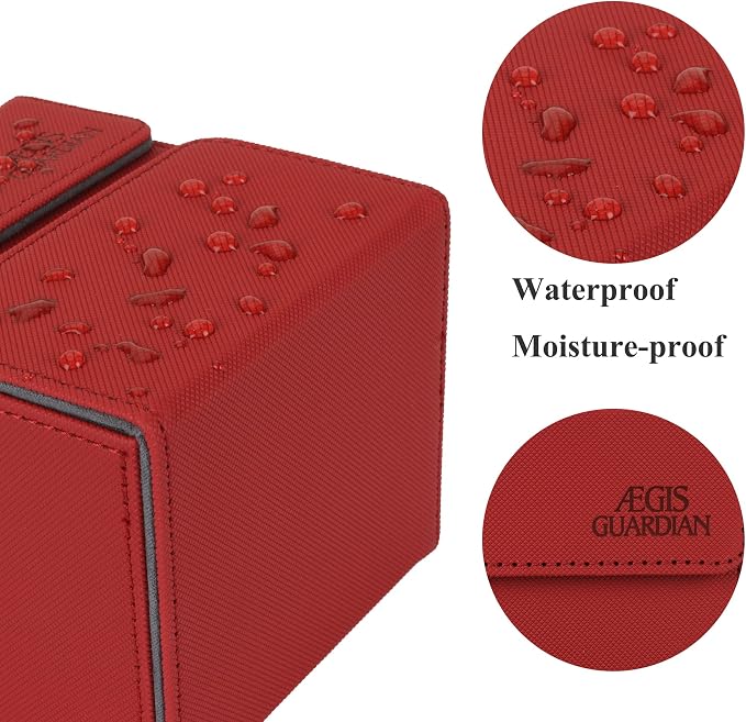 AEGIS GUARDIAN Card Deck Box with Dice Tray for MTG Cards, Commander Deck Box fit 150+ Sleeved Cards, PU Leather Card Storage Box Strong Magnet Deck Game Case for TCG CCG, Red