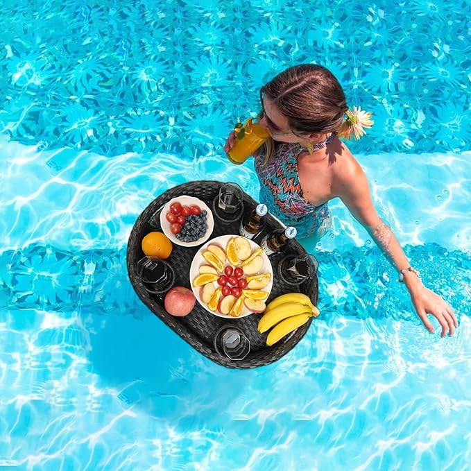 Floating Tray for Pool，Floating Pool Tray, Floating Tray - Floating Pool Table, Ideal for Food & Drinks - Floating Table for Pool - Essential Floating Food Tray for Pool Activities(Oval Small)
