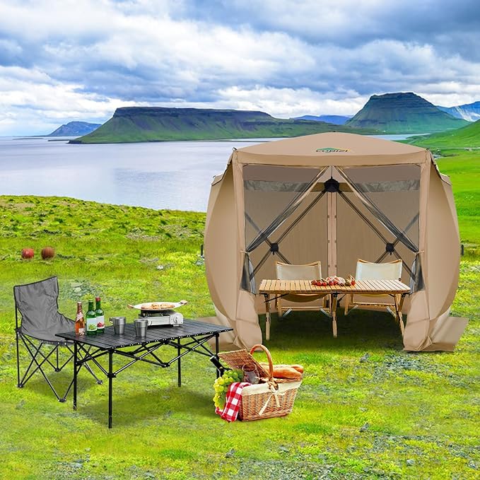 COBIZI 10x10 FT Pop up Gazebo, Popup Canopy tent,Screened In Gazebos with sidewalls, Waterproof Portable Outdoor Small Screen tents Sun Shelter,carpas para patio for Camping, Garden and Backyard,Khaki