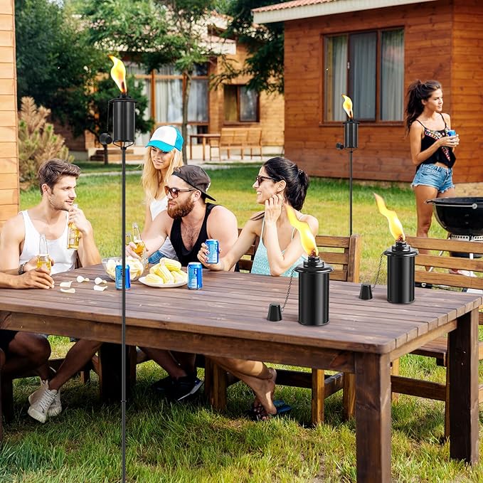 SNOGSWOG 4 Pack Garden Torches, 16 oz Metal Torch for Outside with 3-Prong Grounded Stake, Outdoor Decorative Citronella Torches, 59 inch Garden Décor Torches