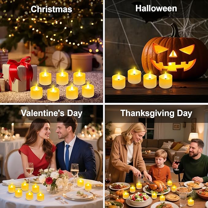 YiaMia 24 Pack Flameless Candles, Rechargeable Tea Lights with Magnetic Charging Base, Electronic Candles with Remote and Timer, 100+H Battery Operated Candles for Votive Wedding Halloween Christmas