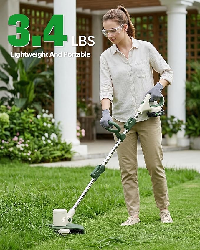 Cordless String Trimmer Battery Powered, 21V 2-in-1 Weed Wacker and Edger with 8" Cutting Width, 2 x 2.0Ah Batteries and Charger Included, Electric Lawn Tool Grass Cutter