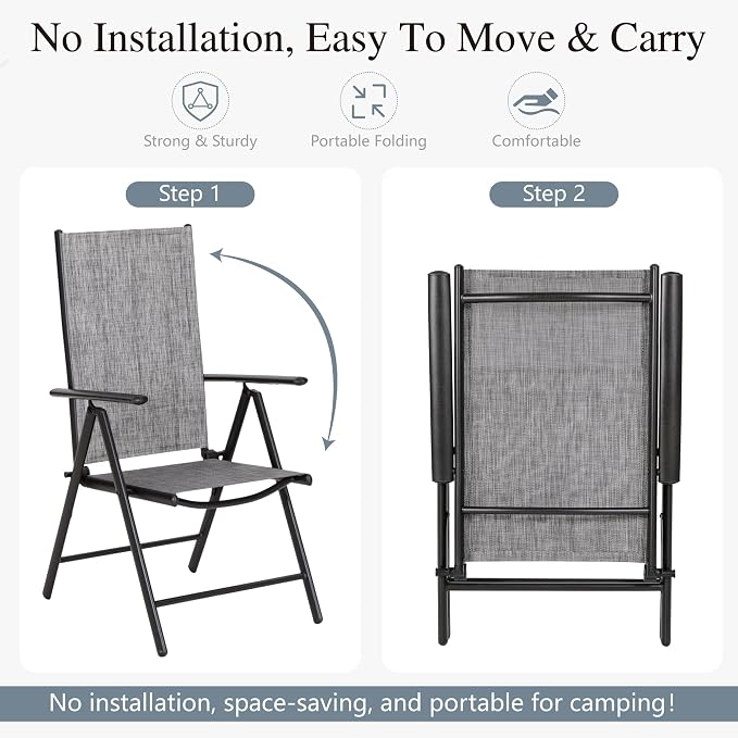 Sophia & William Patio Dining Set for 8, 8 Person Outdoor Dining Table Set Large Square Metal Patio Table and 8 Foldable Textilene Patio Chairs, Grey, 1.57"-1.9" Adjustable Umbrella Hole