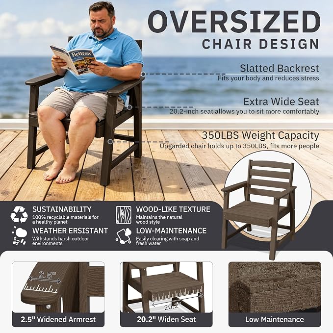 AreShark 7-Piece Outdoor Dining Set,HDPE Patio Table with 6 Armchairs,All-Weather Patio Furniture Set with Umbrella Hole,Low Maintenance Wood Grain Dining Set for Backyard,Garden,Poolside,Black
