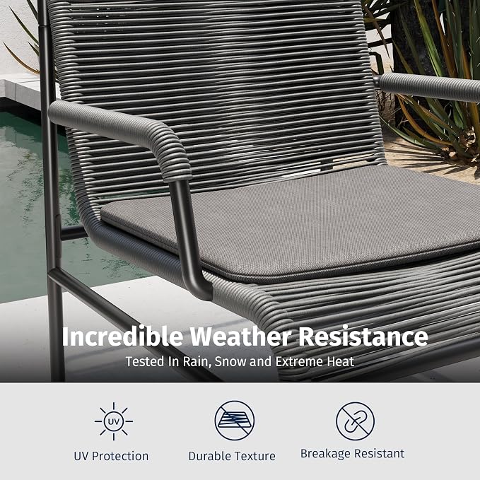 East Oak 4 Piece Patio Furniture Set, Outdoor Furniture with PE Wicker Rattan Chairs and Coffee Table, Modern Patio Conversation Set with Soft Pad for Garden, Backyard and Porch, Misty Grey