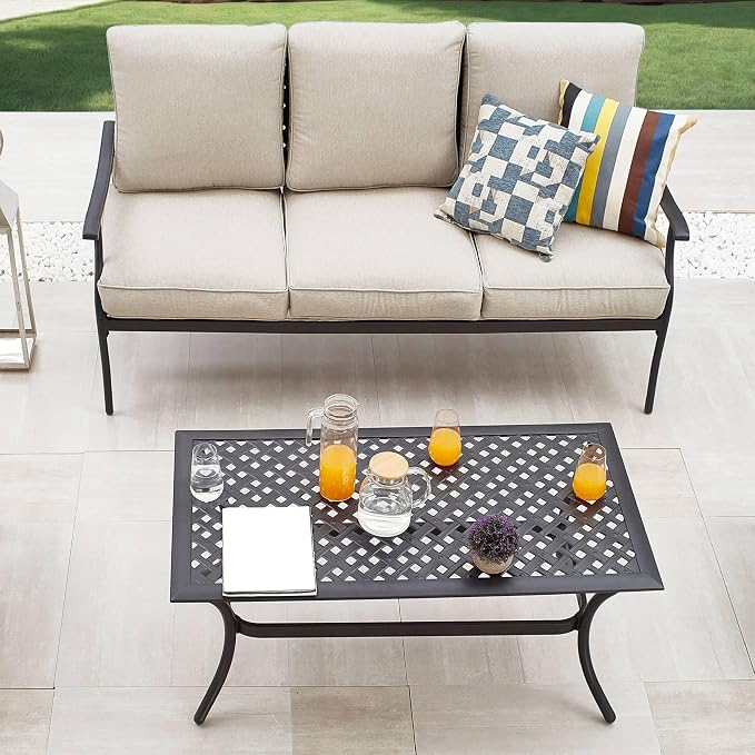 Patio Conversation Set 4Pcs Cushioned Outdoor Furniture Sets with All Weather Galvanized Steel Frame (Beige)