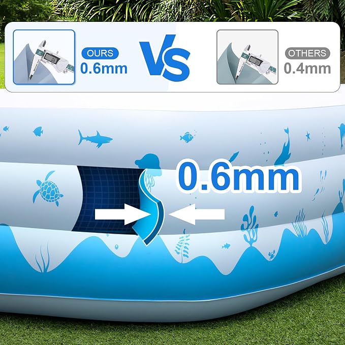 Large Inflatable Pool with Lights, 145" X 74" X 22" Family Inflatable Swimming Pools for Adults, Blow Up Pool Solar Powered, Inflatable PooI for Backyard (Air Pump Not Included)