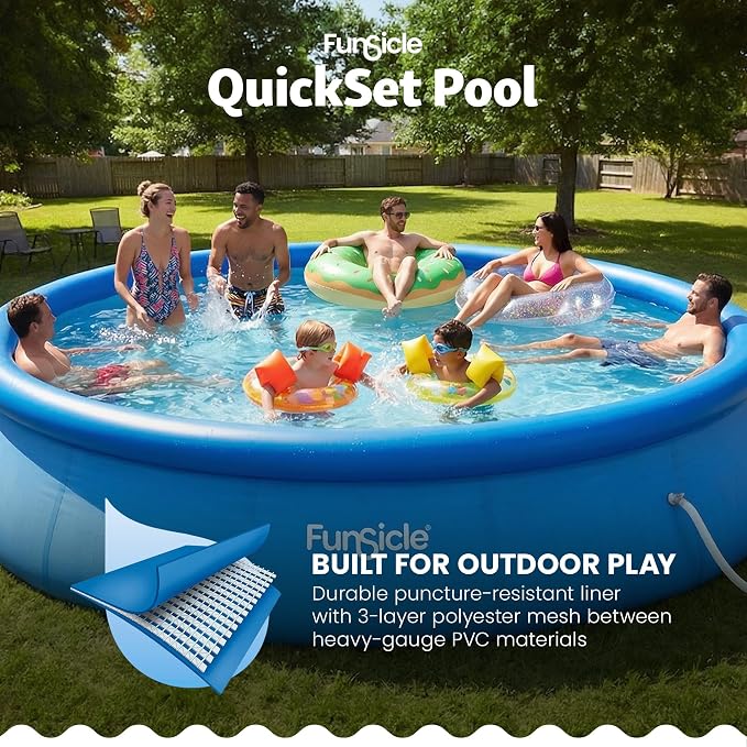 Funsicle Quickset 18' x 48" Round Above Ground Swimming Pool, with FiltraBoost 1200 GPH Filter Pump, Ladder, Type C Filter Cartridge & Repair Patch