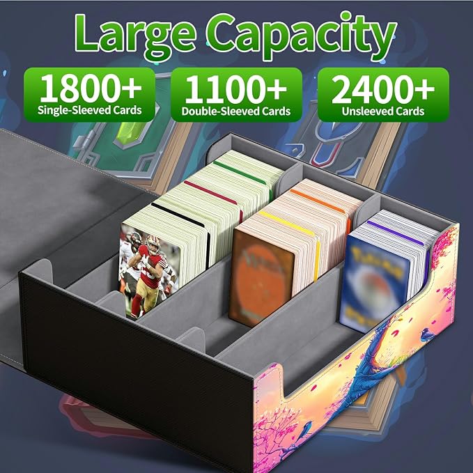 Card Deck Box for MTG, Cards Storage Box Fits 120+ Sleeved, Leather Big Size Strong Magnetic Closing Case for Board Games Magic TCG CCG Baseball Collection Women Man, Pink Tree