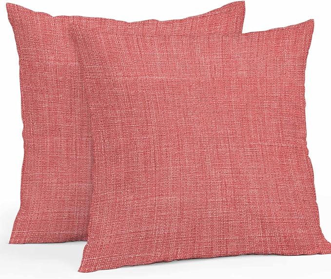 Vandarllin Outdoor Throw Pillows Covers 16x16 inch Set of 2 Waterproof Coral Red Linen Decorative Zippered Cushion Covers for Patio Furniture, Farmhouse Pure Color Lumbar Pillowcases