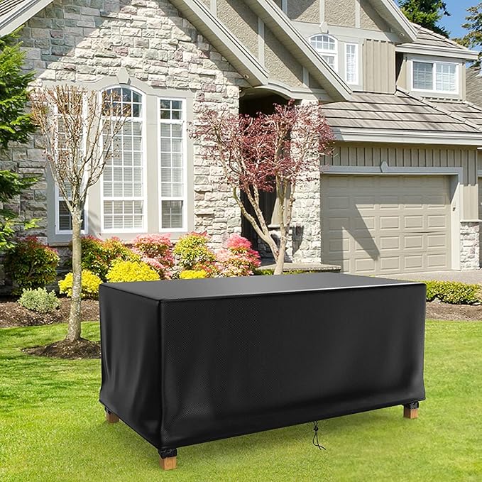 Patio Table Cover 100% Waterproof, 96.4x63.7x27.9 inch Outdoor Table Cover Rectangular, Patio Furniture Cover for Dinning Furniture, Picnic Coffee Tables Chairs and Sofas, Black