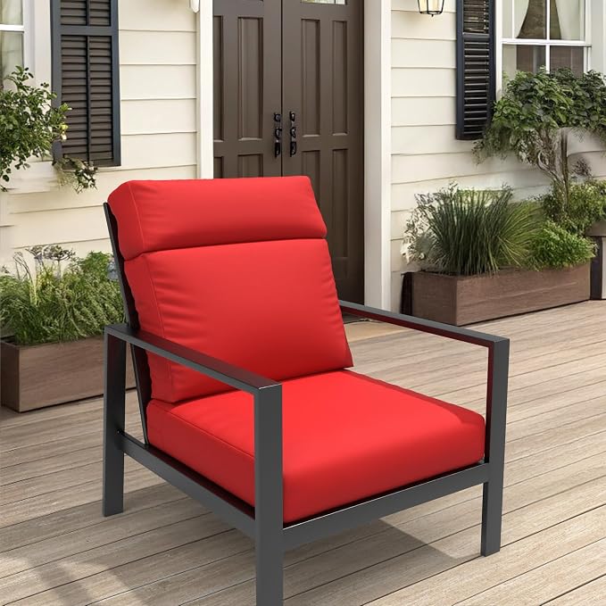Covers & All Sunbrella Outdoor Cushions, High Back Outdoor Chair Cushions with Supportive Foam Seat and Poly Fill Back, Made with Waterproof, Stain & Fade Resistant Sunbrella Fabric for Patio Chairs