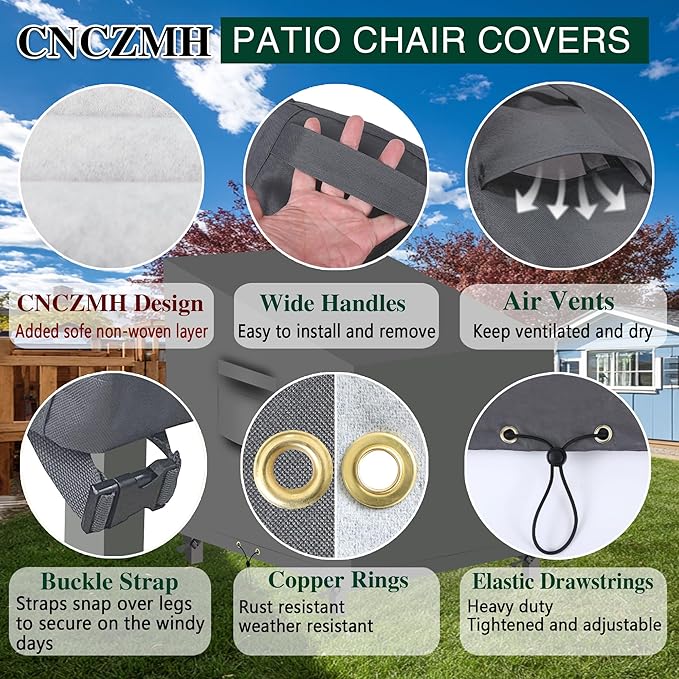 Heavy Duty Patio Chair Covers Waterproof Outdoor, 2 Pack 600D Patio Furniture Covers for Outdoor Rocking Swivel Adirondack Chairs, Lounge Deep Seat 37'' W x 40''D x 24''H/ 30''H Grey