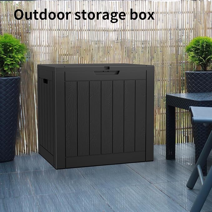 36 Gallon Outdoor Deck Box, Lockable Waterproof Outdoor Storage Boxes For Garden Tools,Indoor Cushions,Accessories Outside Storage Resin Weatherproof Container(Black)