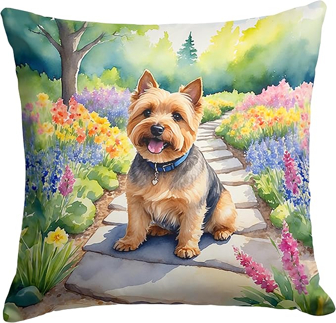 Caroline's Treasures Norwich Terrier Spring Path Throw Pillow Machine Washable, Indoor Outdoor Decorative Pillow for Couch, Bed or Patio, 18Hx18W