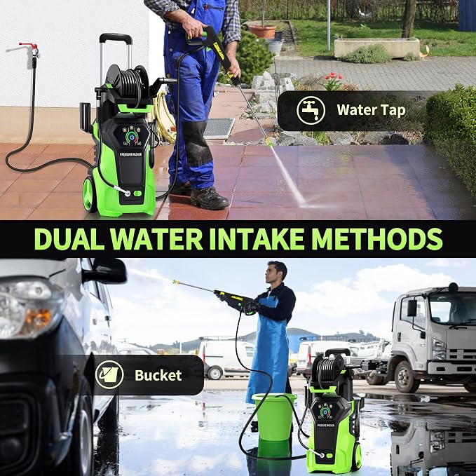 𝟓𝟎𝟎𝟎𝐏𝐒𝐈 𝐏𝐫𝐞𝐬𝐬𝐮𝐫𝐞 𝐖𝐚𝐬𝐡𝐞𝐫 Cleaner, Portable Car Washer with 4 Quick Connect Nozzles, Foam Cannon for Car Driveway Patio Fence (Green)