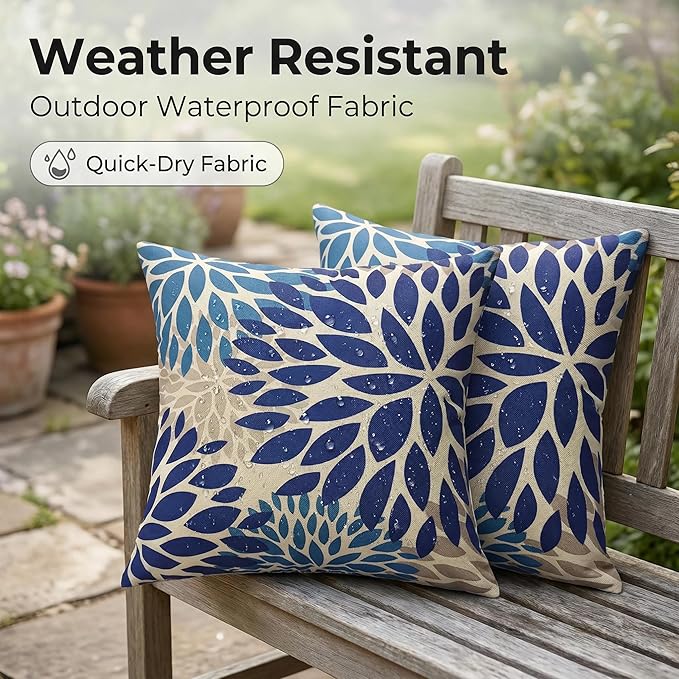 JMGBird Blue Throw Pillows with Inserts Included 18x18 Outdoor Pillows Waterproof