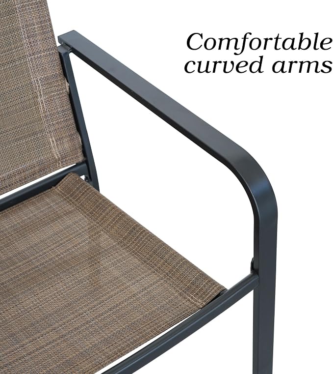 Anmutig Outdoor Bistro Set for 2, Stackable Chairs & Metal Table, Brown | Weather-Resistant Textilene, Black Powder-Coated Steel Frame, Storage Shelf, Easy Assembly, Balcony, Deck, Poolside Use