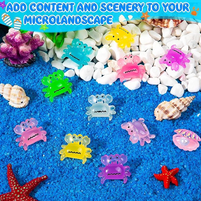 126PCS Luminous Mini Resin Crabs Tiny Crab Figurines Miniature Crabs | Cute Crab Figurines Glow in The Dark, Tiny Miniature Crab Animals, Micro Moss Landscape Dollhouse Pots DIY Crafts Hidden Game