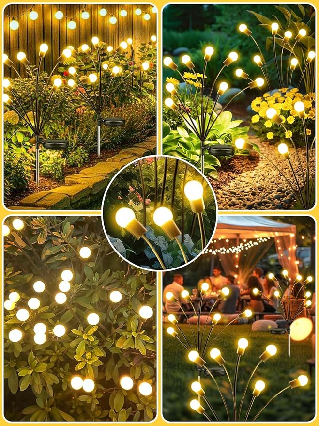 10 Pack Solar Garden Lights, 80 LED Firefly Lights Solar Outdoor Waterproof | 2 Lighting Modes, Sway with Wind, Solar lights Outdoor for Garden Yard Patio Pathway Holiday Decorations, Warm White