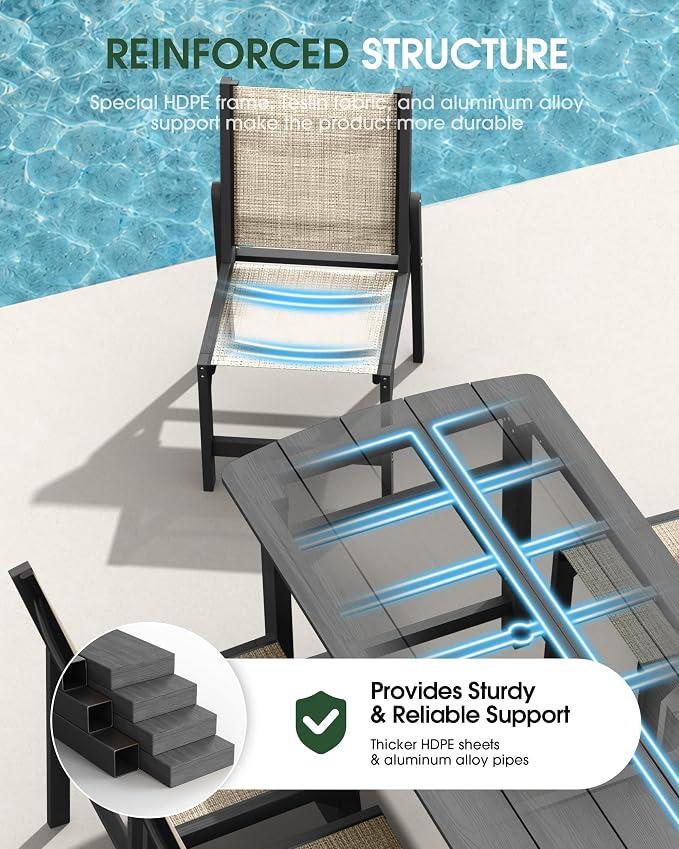 Patio Stackable Chairs Set of 2, HDPE Armless Outdoor Dining Chairs with Wide Seat, All-Weather Textilene Oversized Porch Chair for Garden, Poolside, Backyard, Deck | Grey